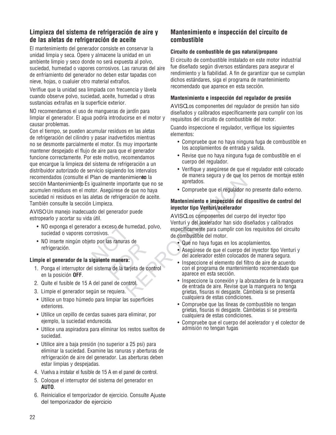 Ruud GEN12AD-V, Generator Systems Duction, Circuito de combustible de gas natural/propano, Del temporizador de ejercicio 