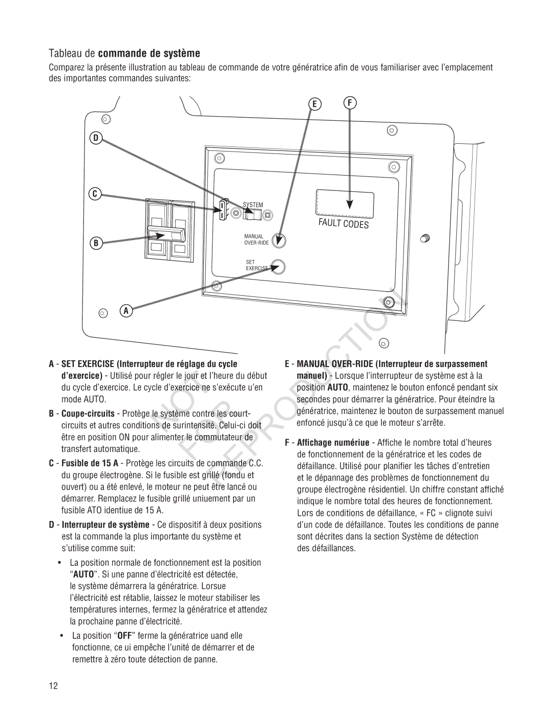 Ruud GEN12AD-V, Generator Systems manual Tableau de commande de système 