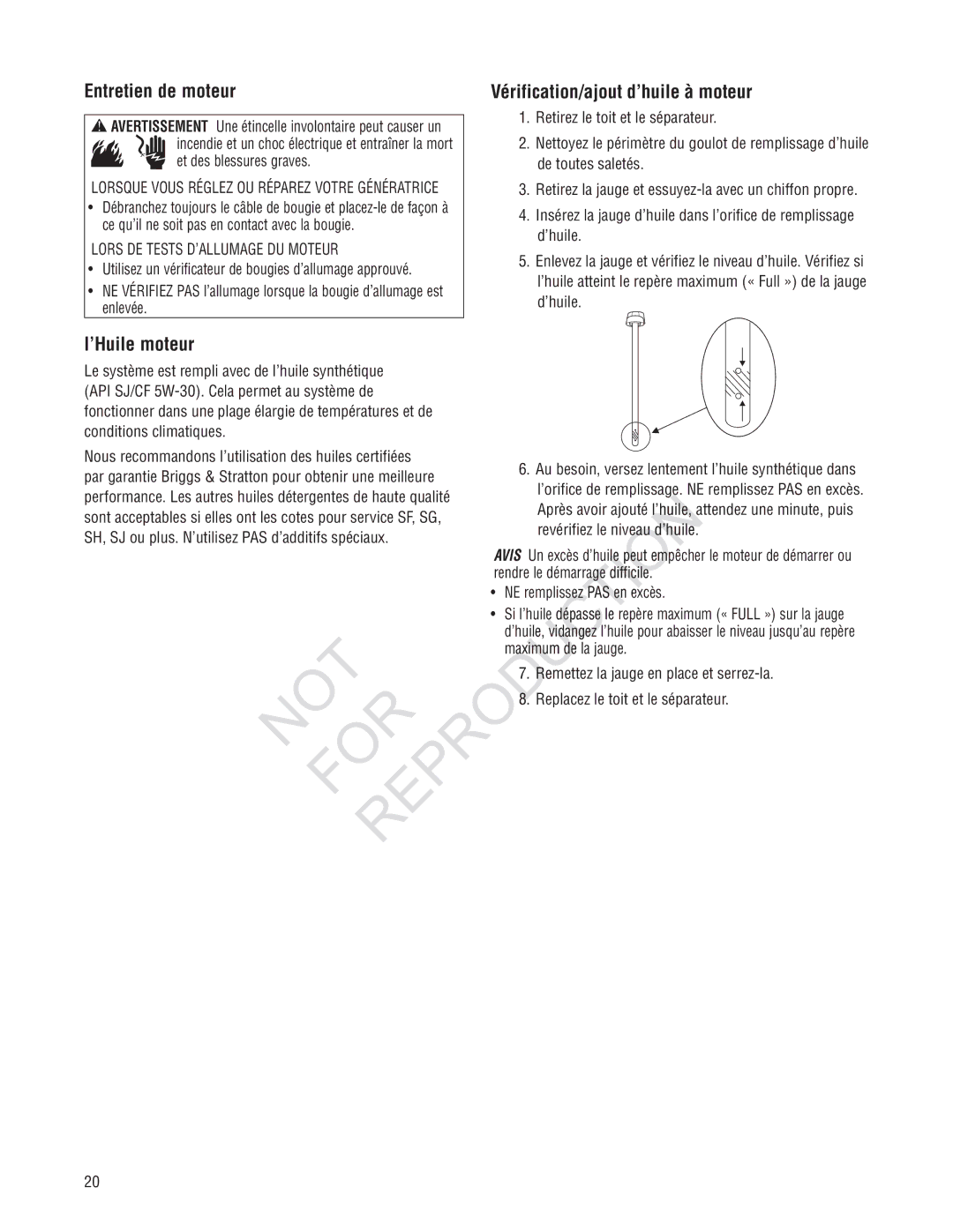 Ruud GEN12AD-V, Generator Systems manual Vérification/ajout d’huile à moteur 