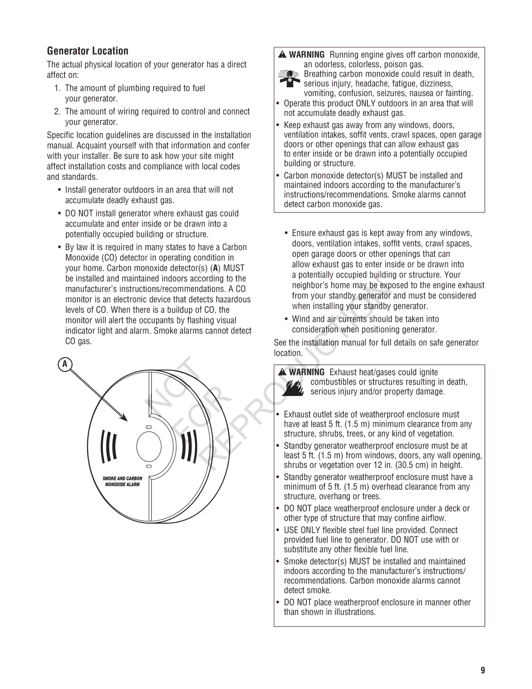 Ruud Generator Systems, GEN12AD-V manual Repr Ction, Generator Location 