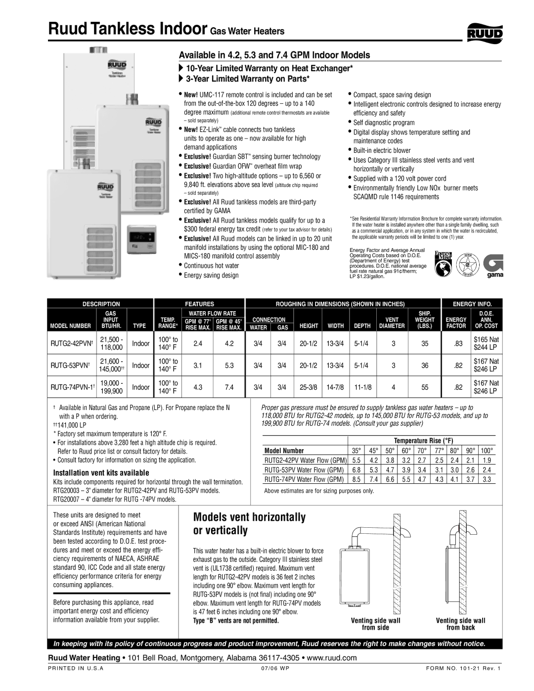 Ruud RUTG2-42PV warranty Exclusive! Guardian OFW overheat film wrap, Indoor, 20-1/2, $165 Nat, $244 LP, $167 Nat, $246 LP 