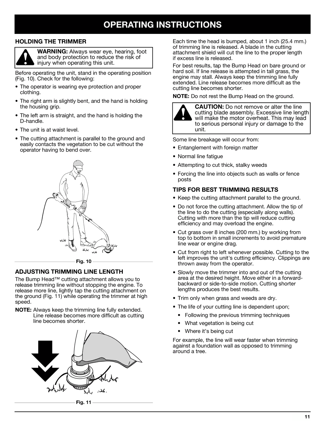 Ryobi 130rEB manual Holding the Trimmer, Adjusting Trimming Line Length, Tips for Best Trimming Results 