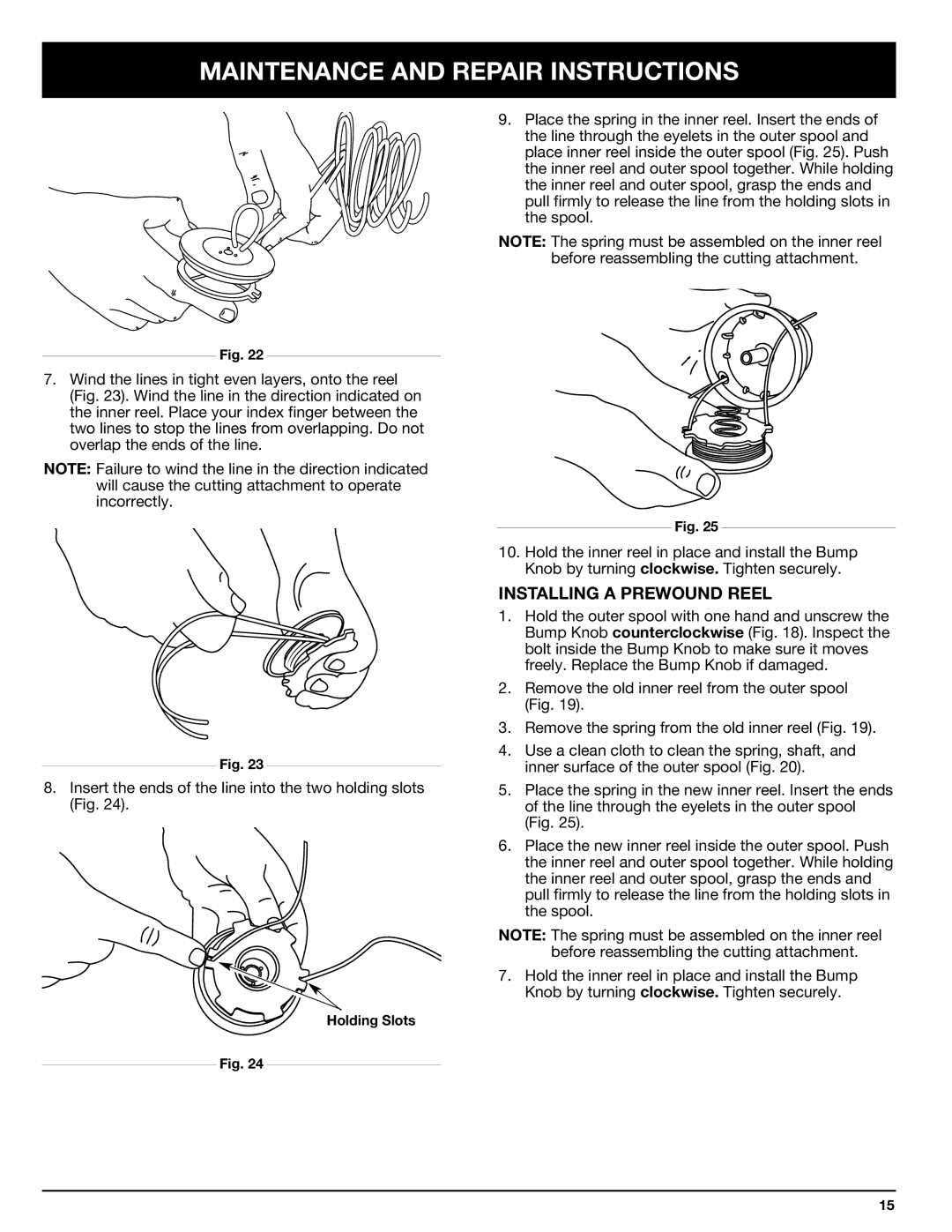 Ryobi 130rEB manual Installing a Prewound Reel 