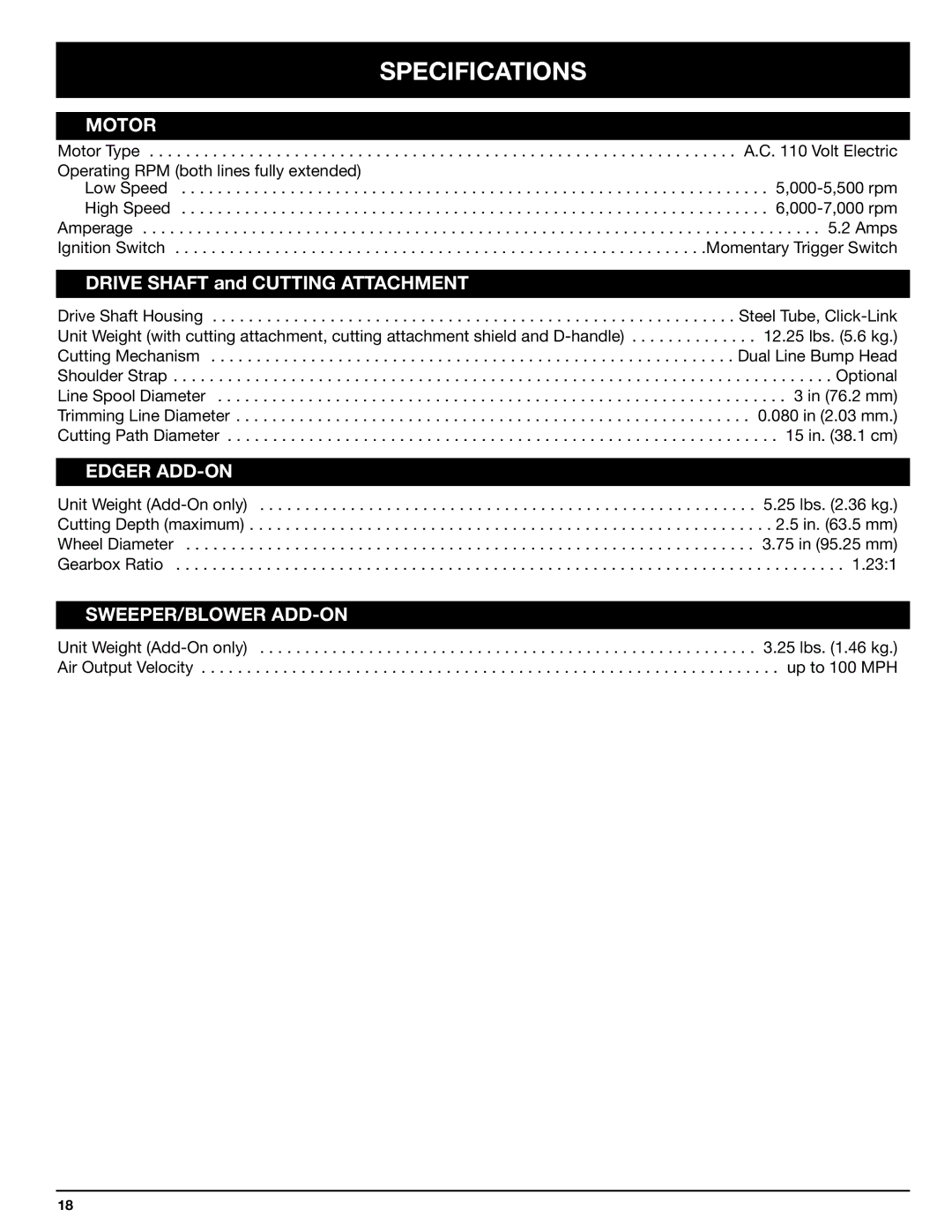 Ryobi 130rEB manual Specifications, Motor 