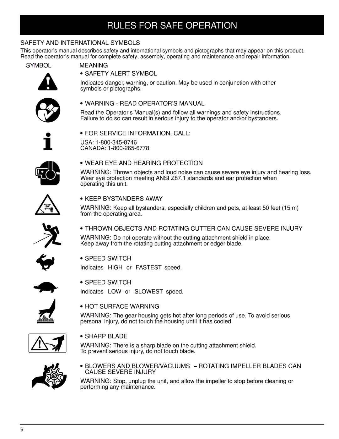 Ryobi 130rEB manual Safety and International Symbols, Symbolmeaning Safety Alert Symbol, For Service INFORMATION, Call 