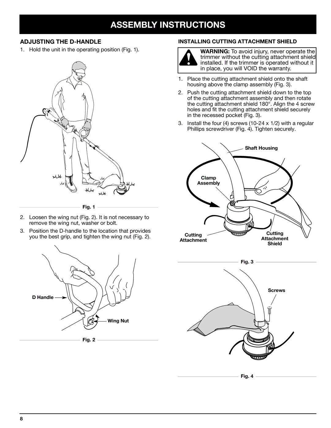 Ryobi 130rEB manual Assembly Instructions, Adjusting the D-HANDLE 