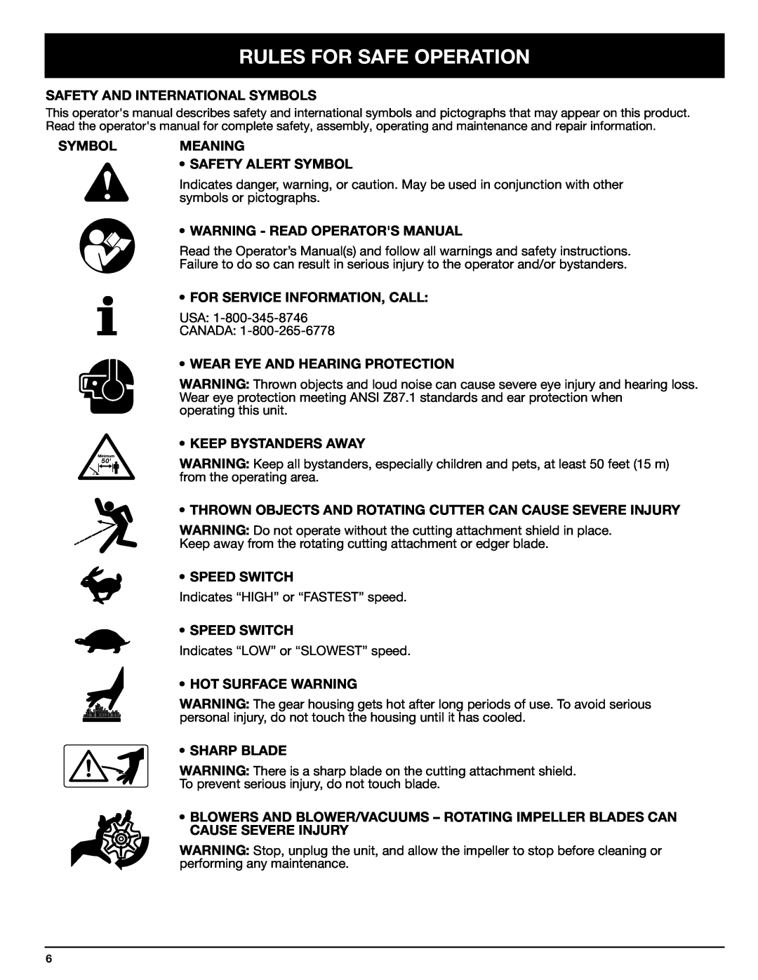 Ryobi 130rEB manual Rules For Safe Operation, Usa Canada 