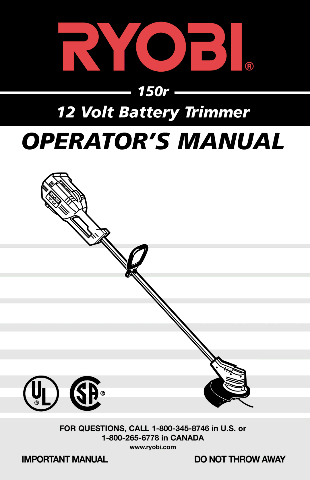 Ryobi 150r manual OPERATOR’S Manual 