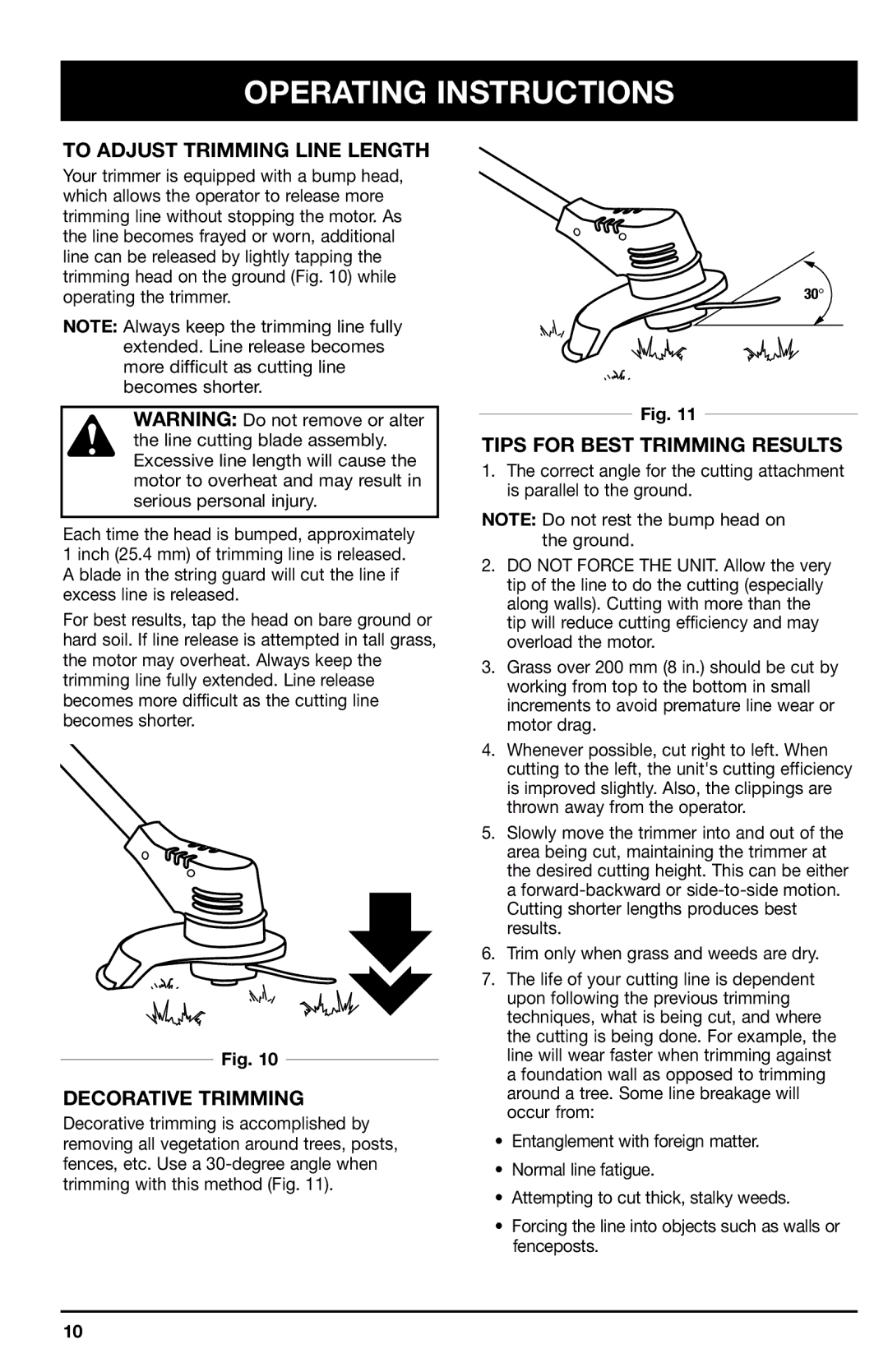 Ryobi 150r manual To Adjust Trimming Line Length, Decorative Trimming, Tips for Best Trimming Results 