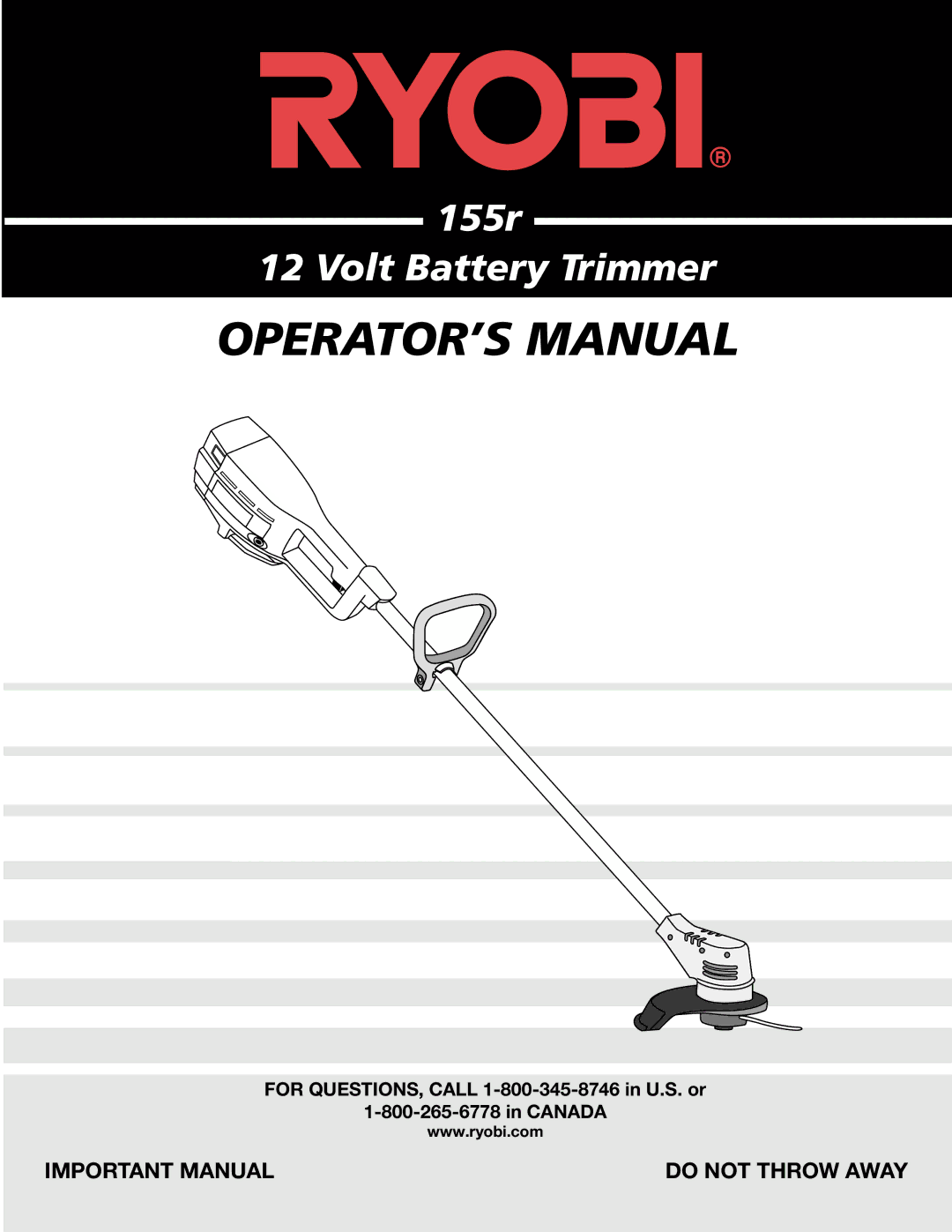 Ryobi 155r manual OPERATOR’S Manual 