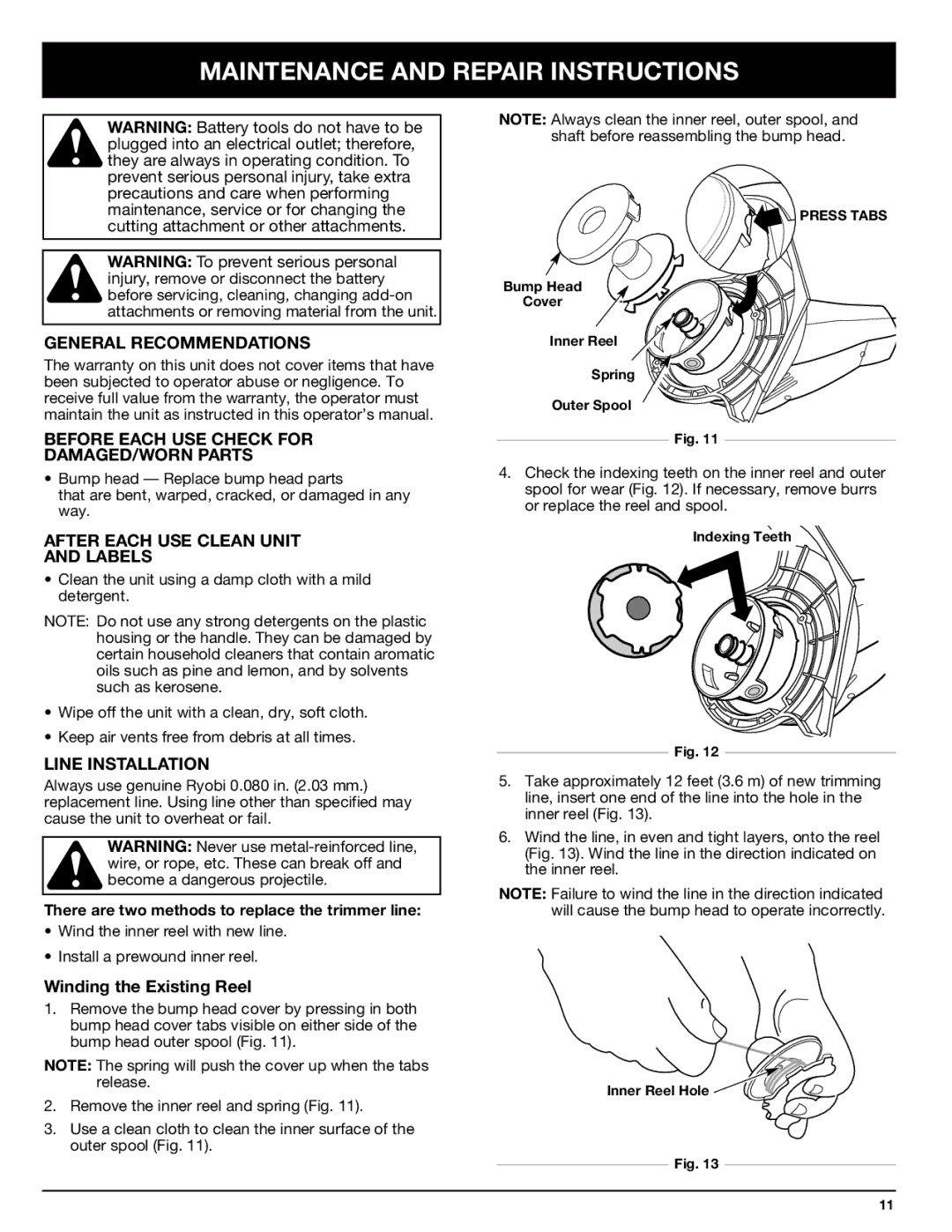 Ryobi 155r Maintenance and Repair Instructions, General Recommendations, Before Each USE Check for DAMAGED/WORN Parts 