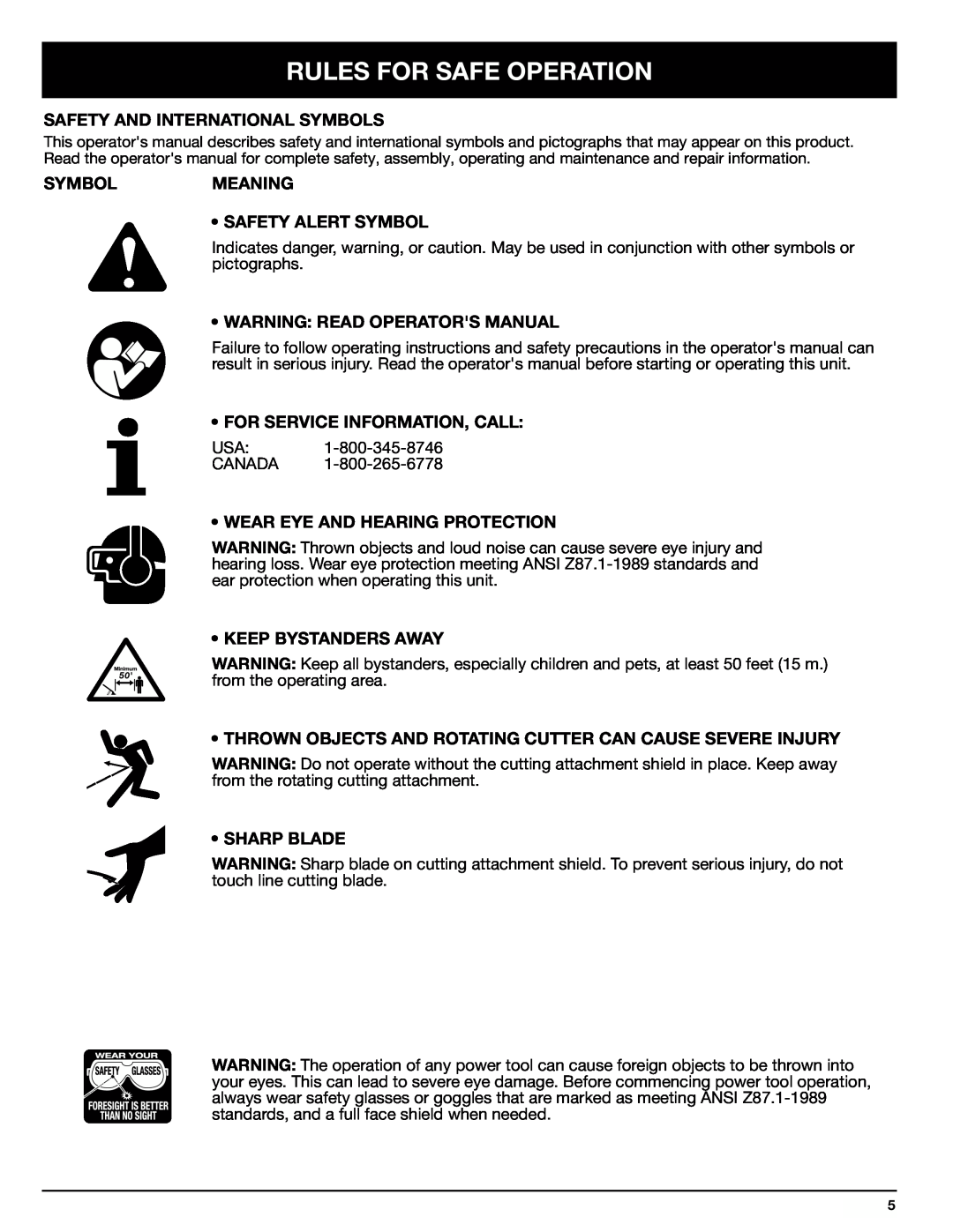 Ryobi 155r Safety And International Symbols, Symbolmeaning Safety Alert Symbol, Warning Read Operators Manual, Sharp Blade 