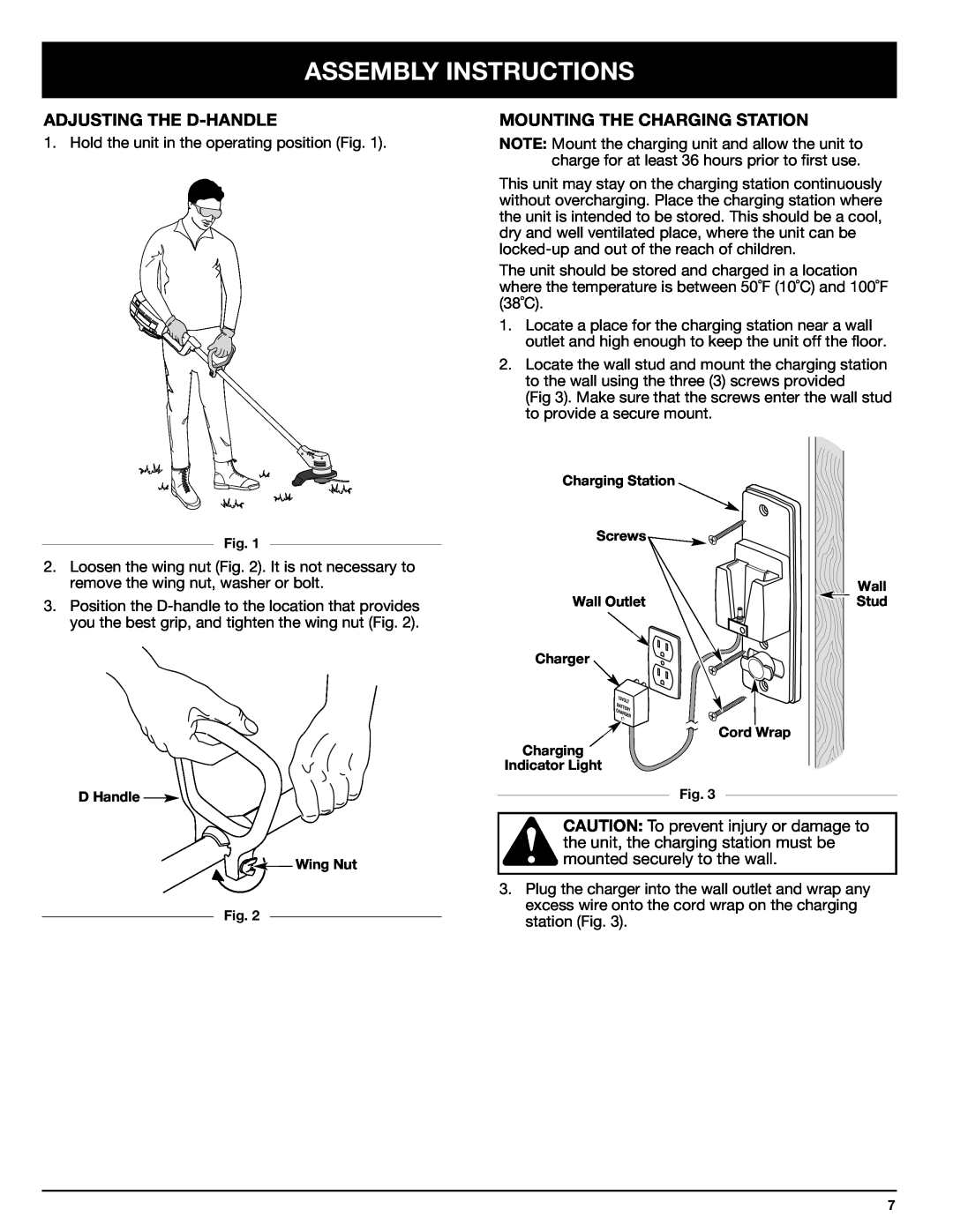 Ryobi 155r manual Assembly Instructions, Adjusting The D-Handle, Mounting The Charging Station 