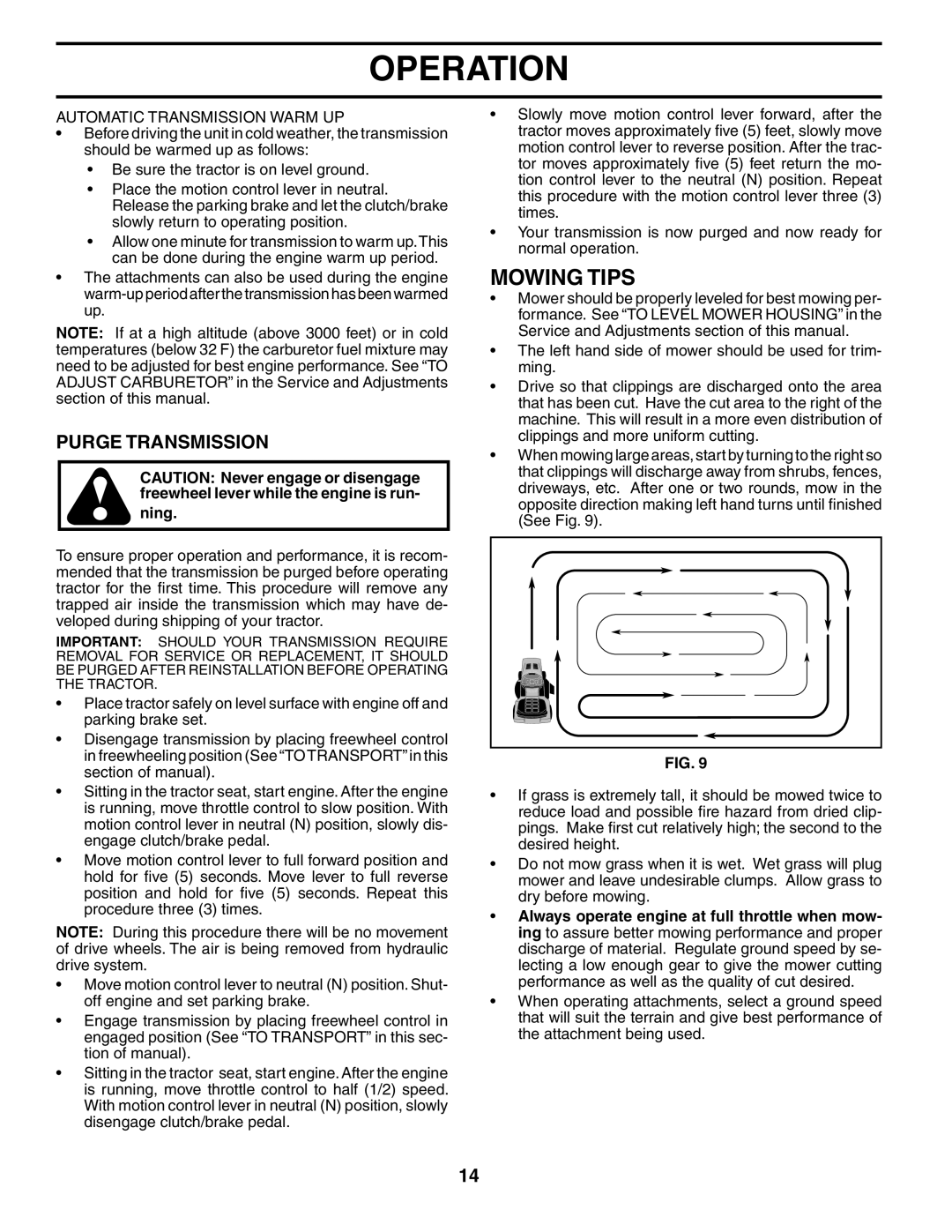 Ryobi 197788 manual Mowing Tips, Purge Transmission, Automatic Transmission Warm UP 