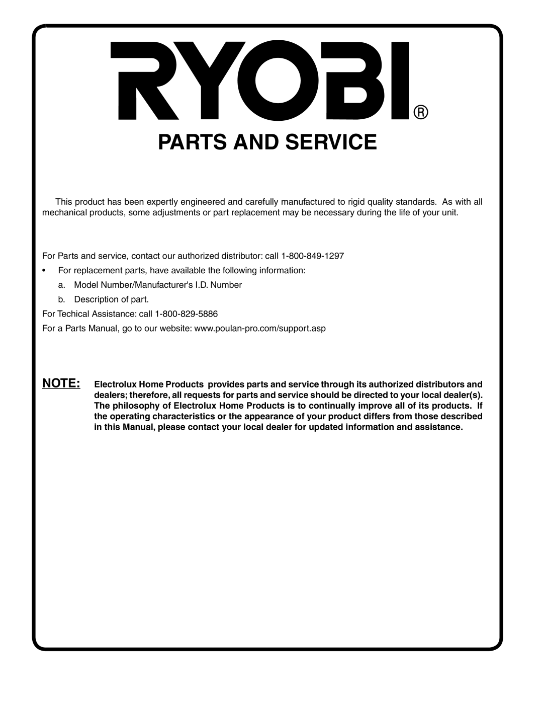 Ryobi 197788 manual Parts and Service 