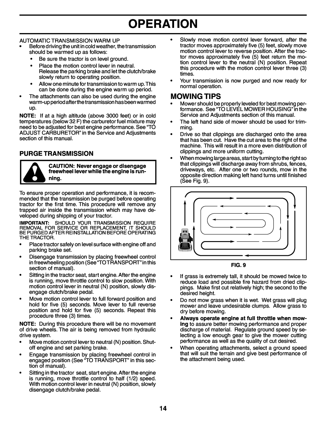 Ryobi 197788 manual Mowing Tips, Purge Transmission, Operation 