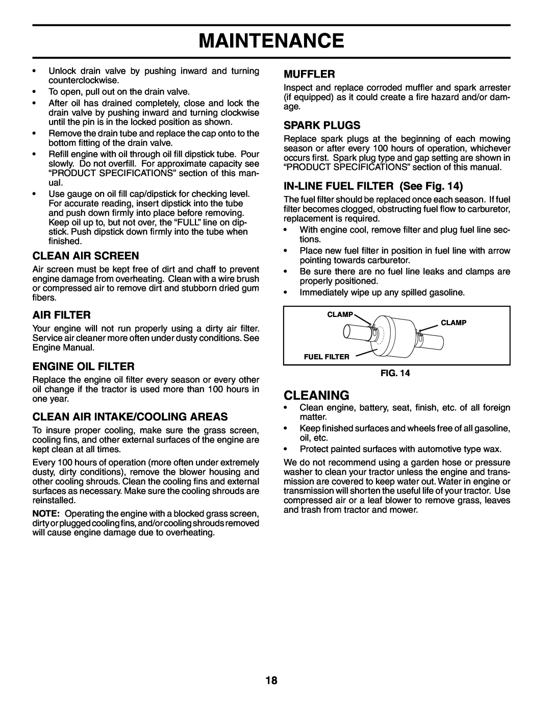 Ryobi 197788 manual Cleaning, Clean Air Screen, Air Filter, Engine Oil Filter, Clean Air Intake/Cooling Areas, Muffler 