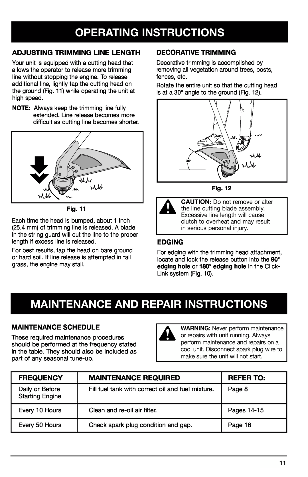 Ryobi 2075r Maintenance And Repair Instructions, Adjusting Trimming Line Length, Decorative Trimming, Edging, Frequency 