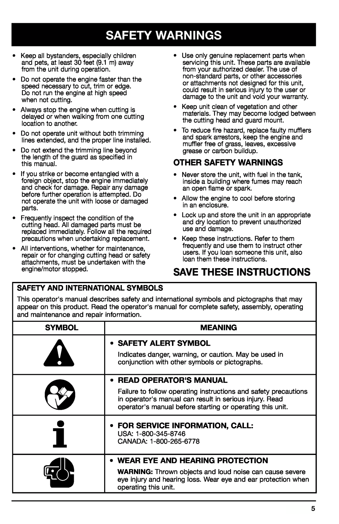 Ryobi 2075r Save These Instructions, Other Safety Warnings, Safety And International Symbols, Meaning, Safety Alert Symbol 