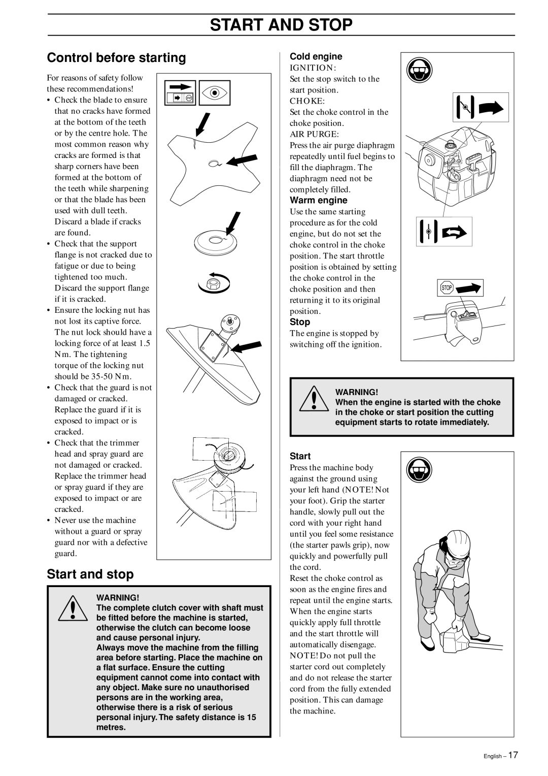 Ryobi 240RJ manual Start and Stop, Control before starting, Start and stop 