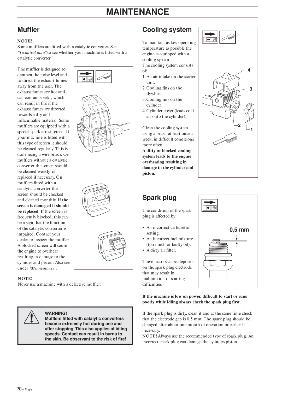 Ryobi 240RJ manual Muffler, Cooling system, Spark plug 