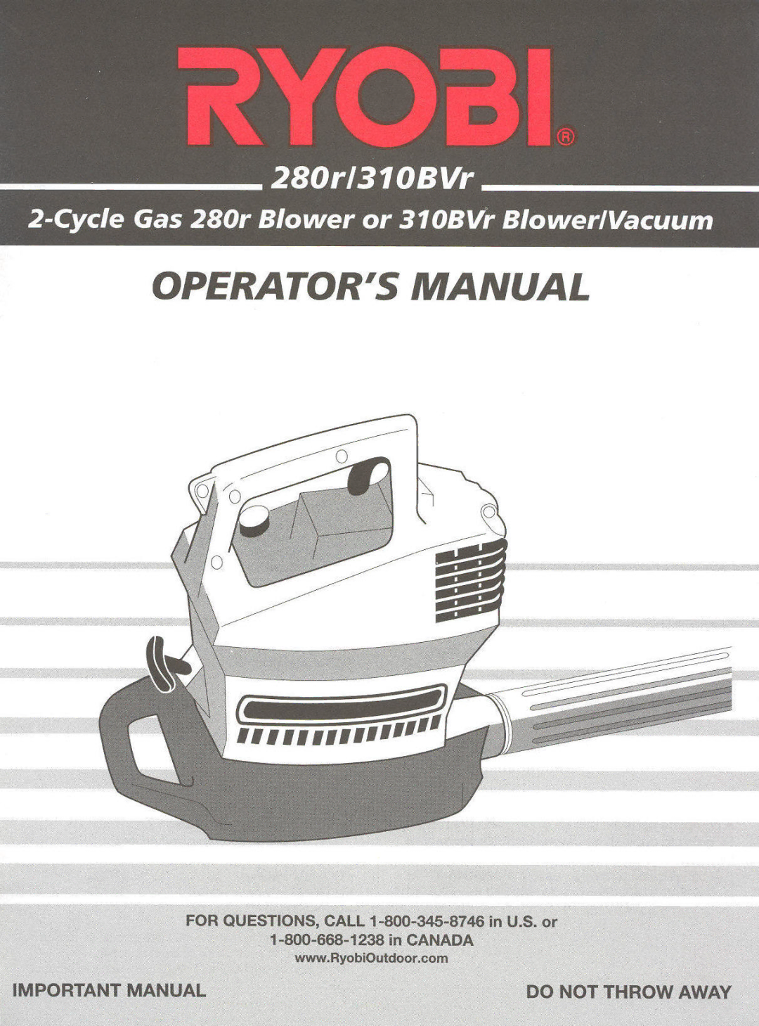 Ryobi 280r, 310BVr manual 