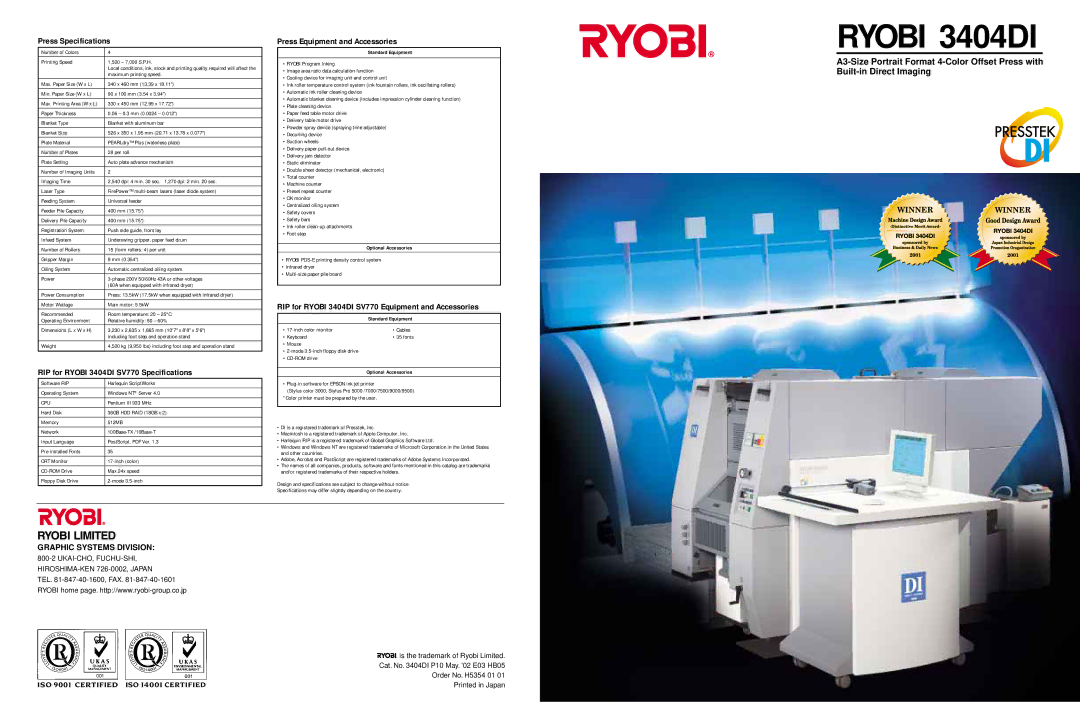 Ryobi specifications Ryobi 3404DI 