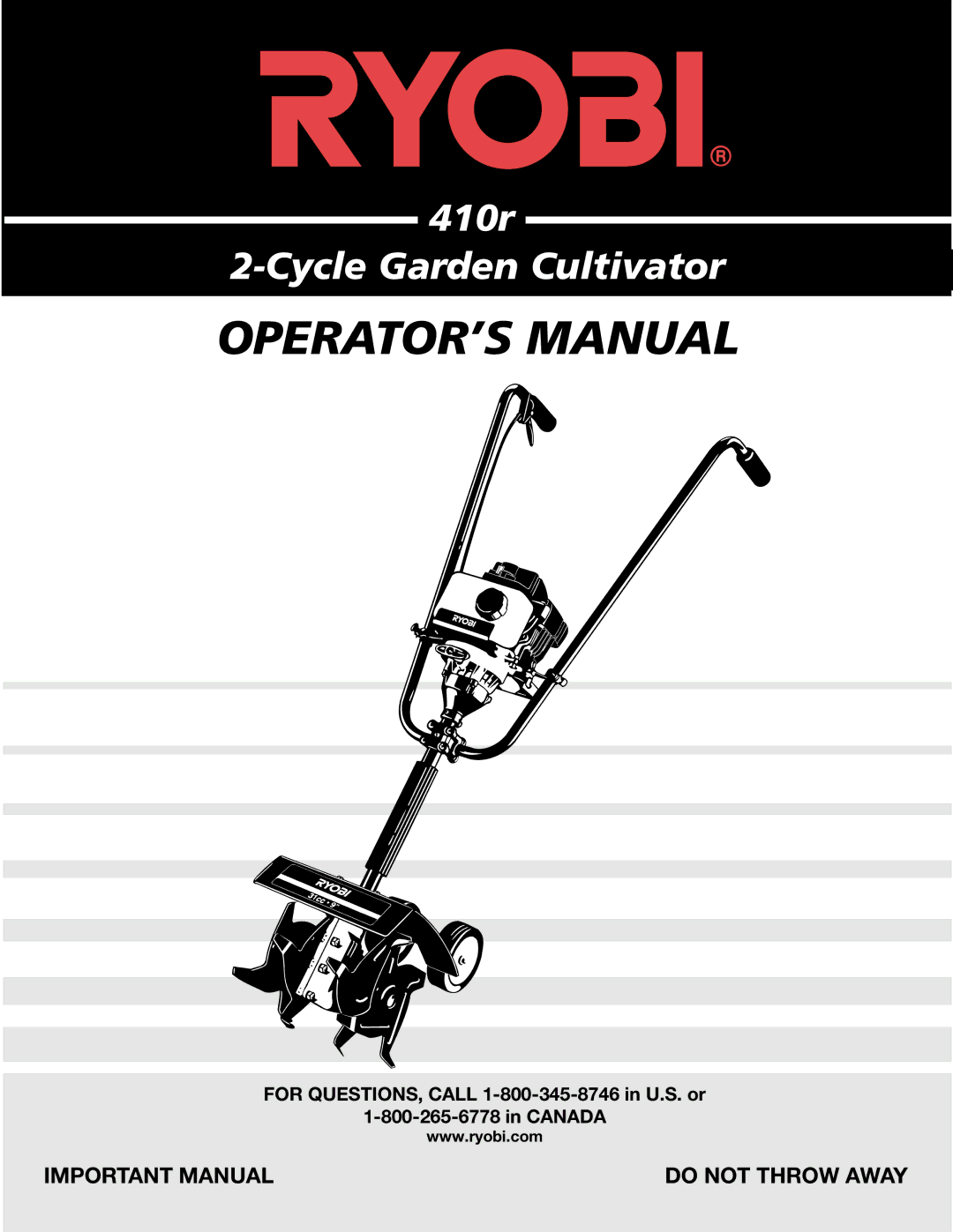 Ryobi 410r manual OPERATOR’S Manual 