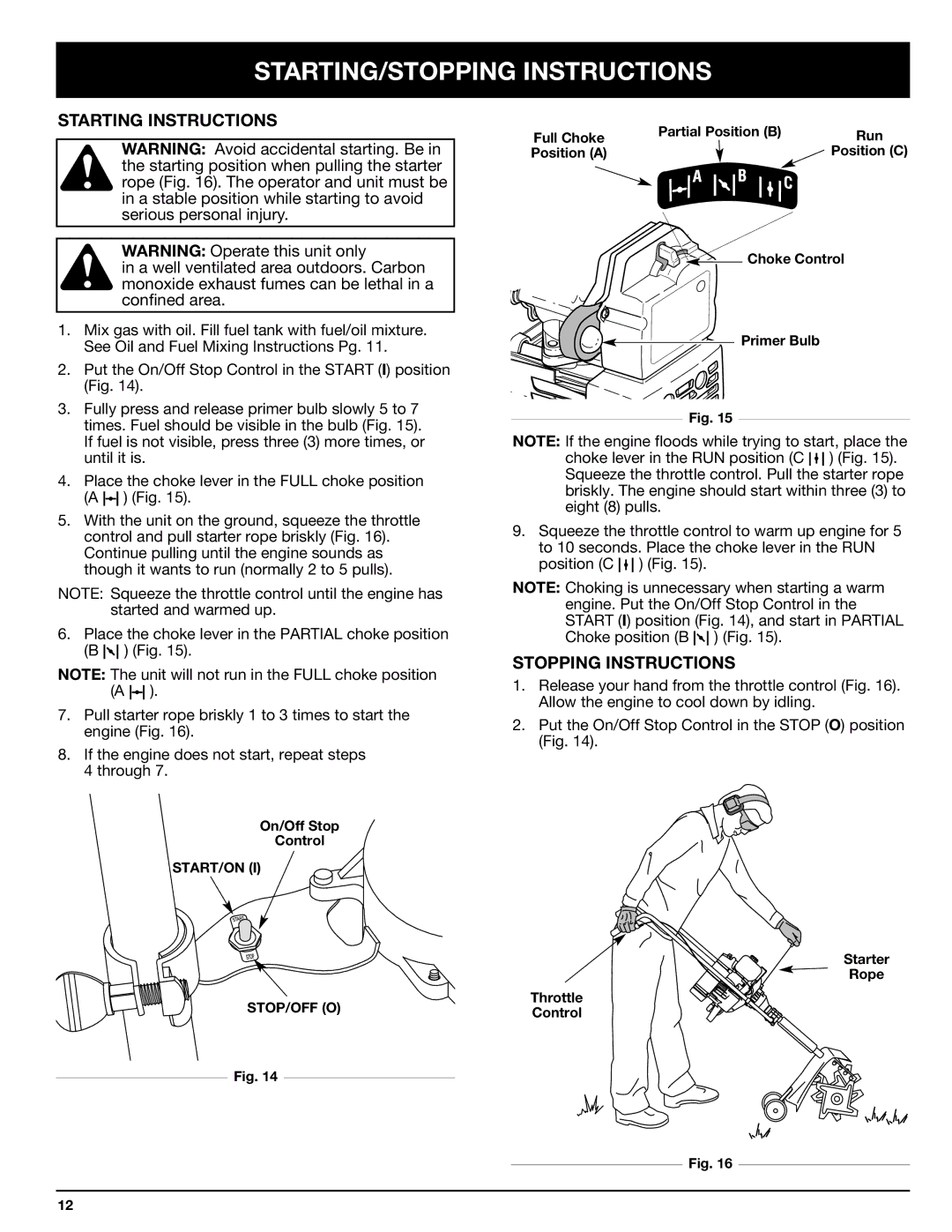 Ryobi 410r manual STARTING/STOPPING Instructions, Starting Instructions, Stopping Instructions 