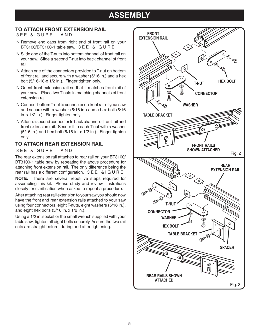 Ryobi 4730301 manual Assembly, To Attach Front Extension Rail, To Attach Rear Extension Rail 