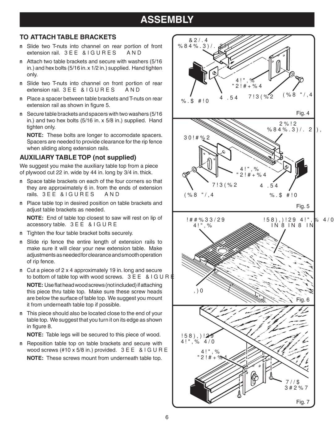 Ryobi 4730301 manual To Attach Table Brackets, Auxiliary Table TOP not supplied 