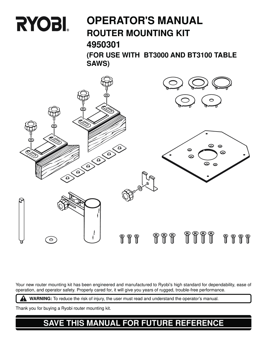 Ryobi 4950301 manual Operators Manual, Save this Manual for Future Reference 