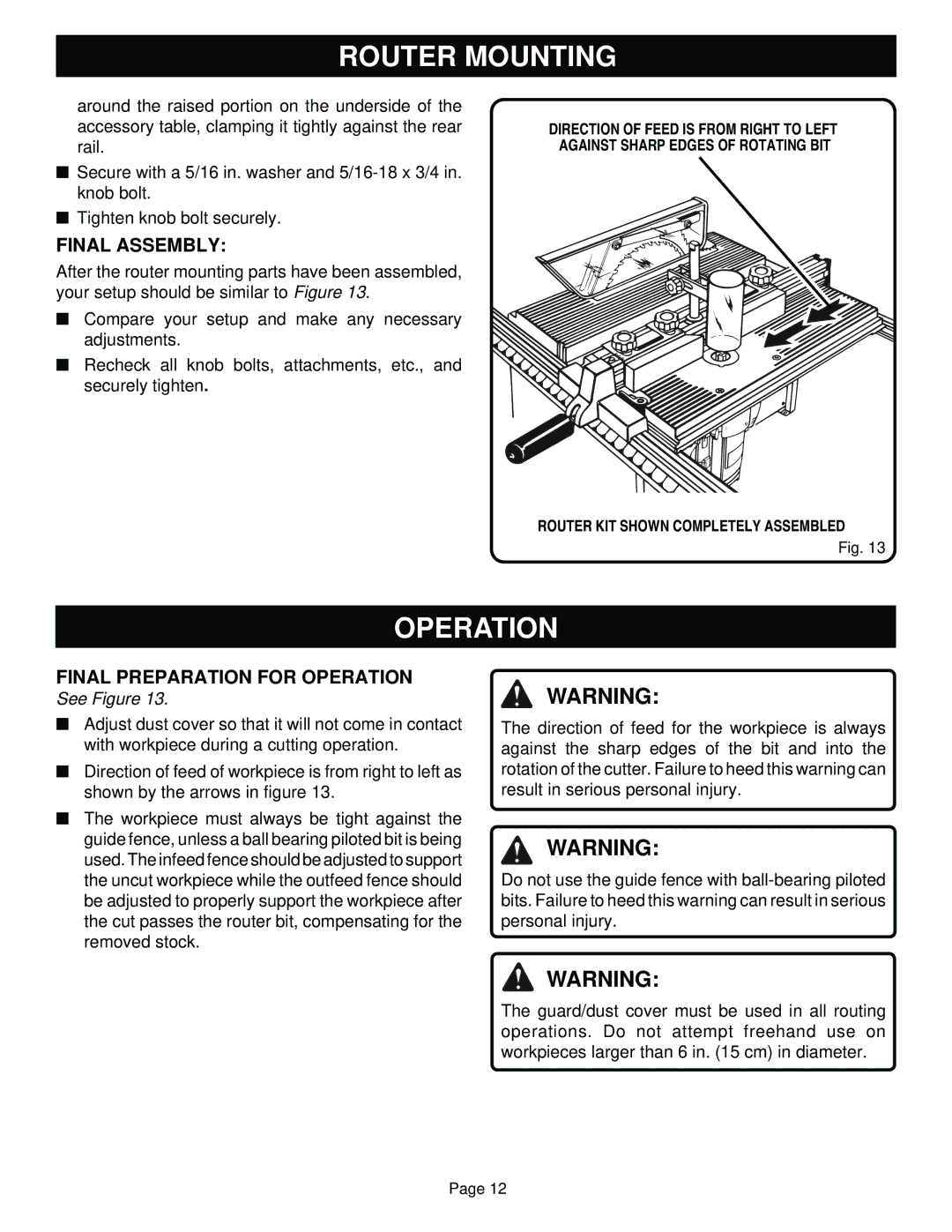 Ryobi 4950301 manual Final Assembly, Final Preparation for Operation 