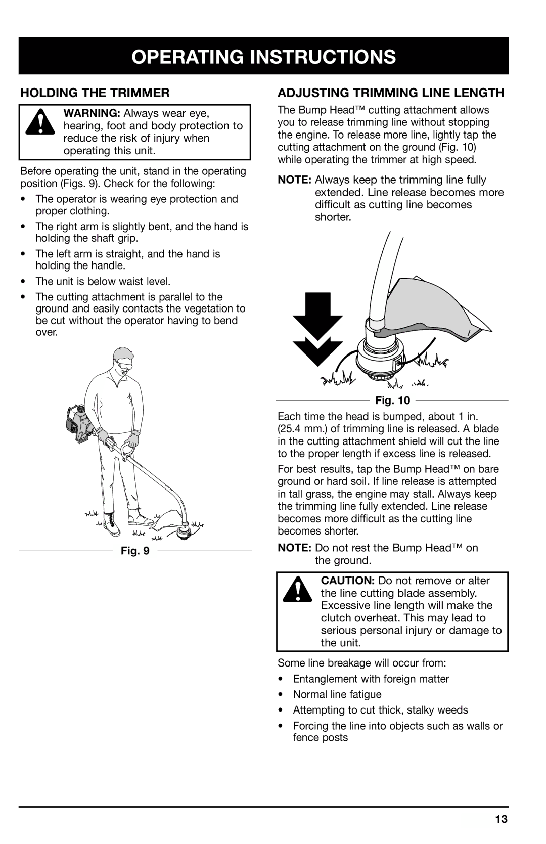 Ryobi 700r manual Operating Instructions, Holding the Trimmer Adjusting Trimming Line Length 