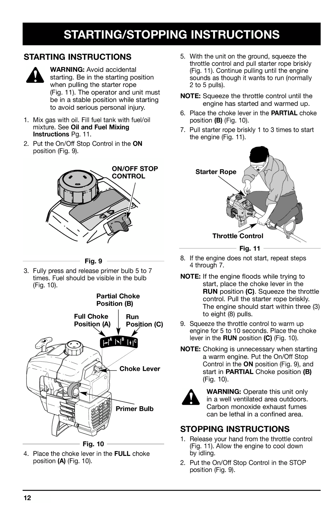 Ryobi 725r, 705r manual STARTING/STOPPING Instructions, Starting Instructions, Stopping Instructions 