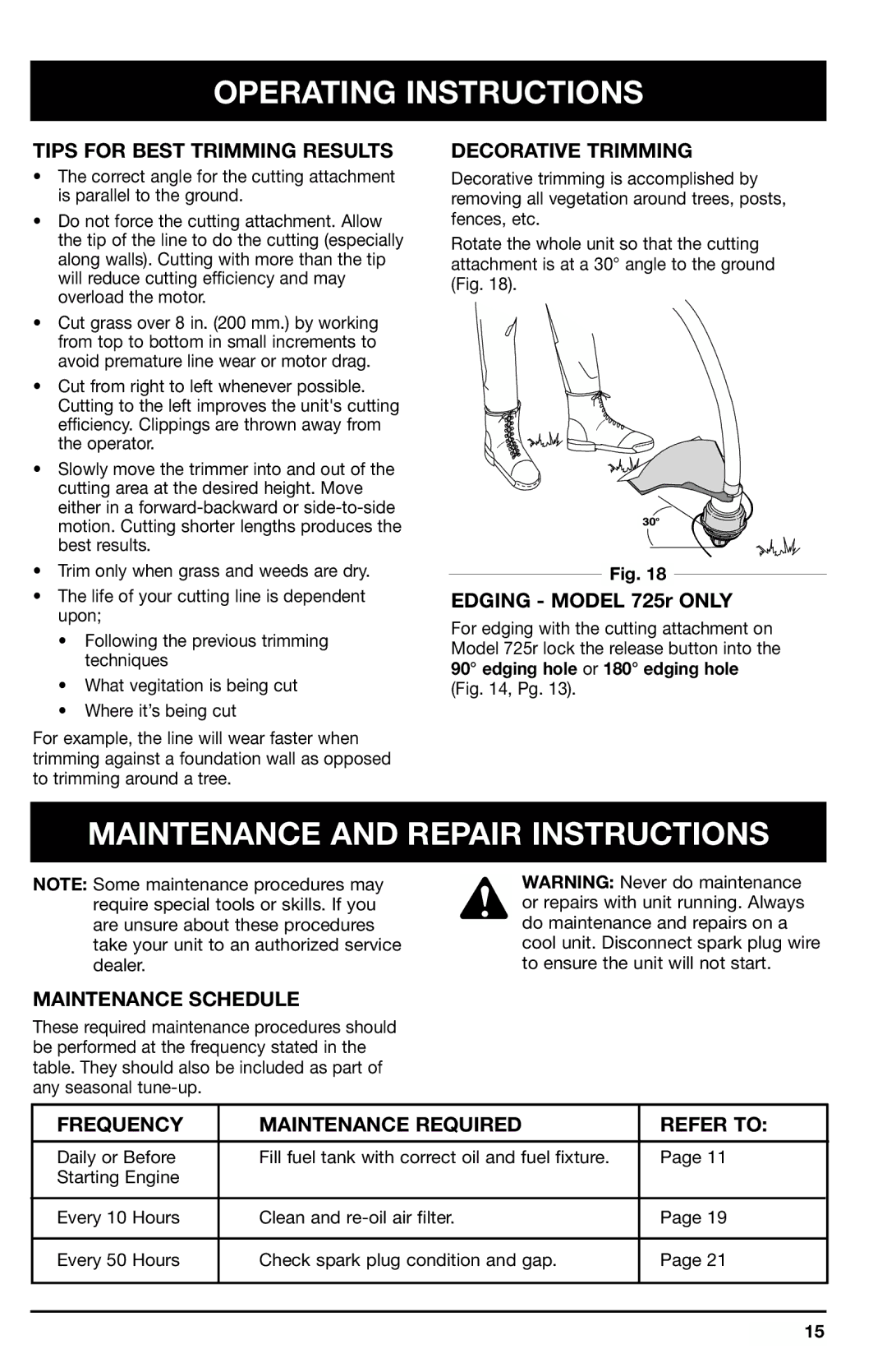 Ryobi 705r Maintenance and Repair Instructions, Tips for Best Trimming Results, Decorative Trimming, Maintenance Schedule 