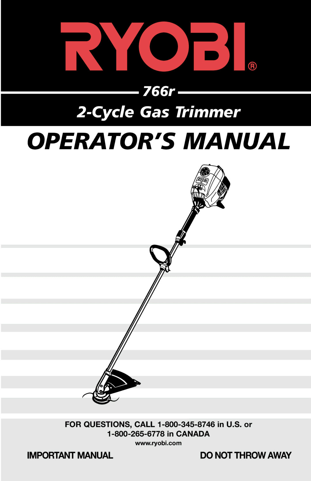 Ryobi 766r manual OPERATOR’S Manual 