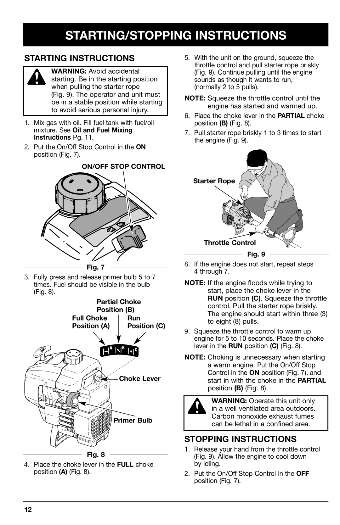 Ryobi 766r manual STARTING/STOPPING Instructions, Starting Instructions, Stopping Instructions 