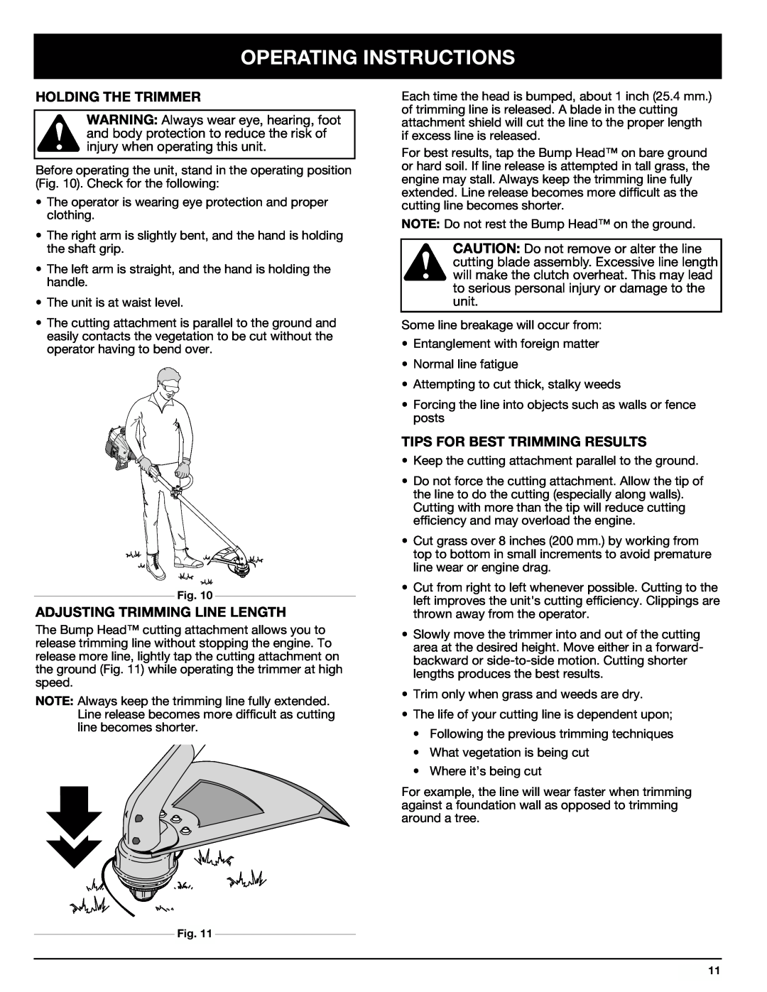 Ryobi 767rj Operating Instructions, Holding The Trimmer, Adjusting Trimming Line Length, Tips For Best Trimming Results 