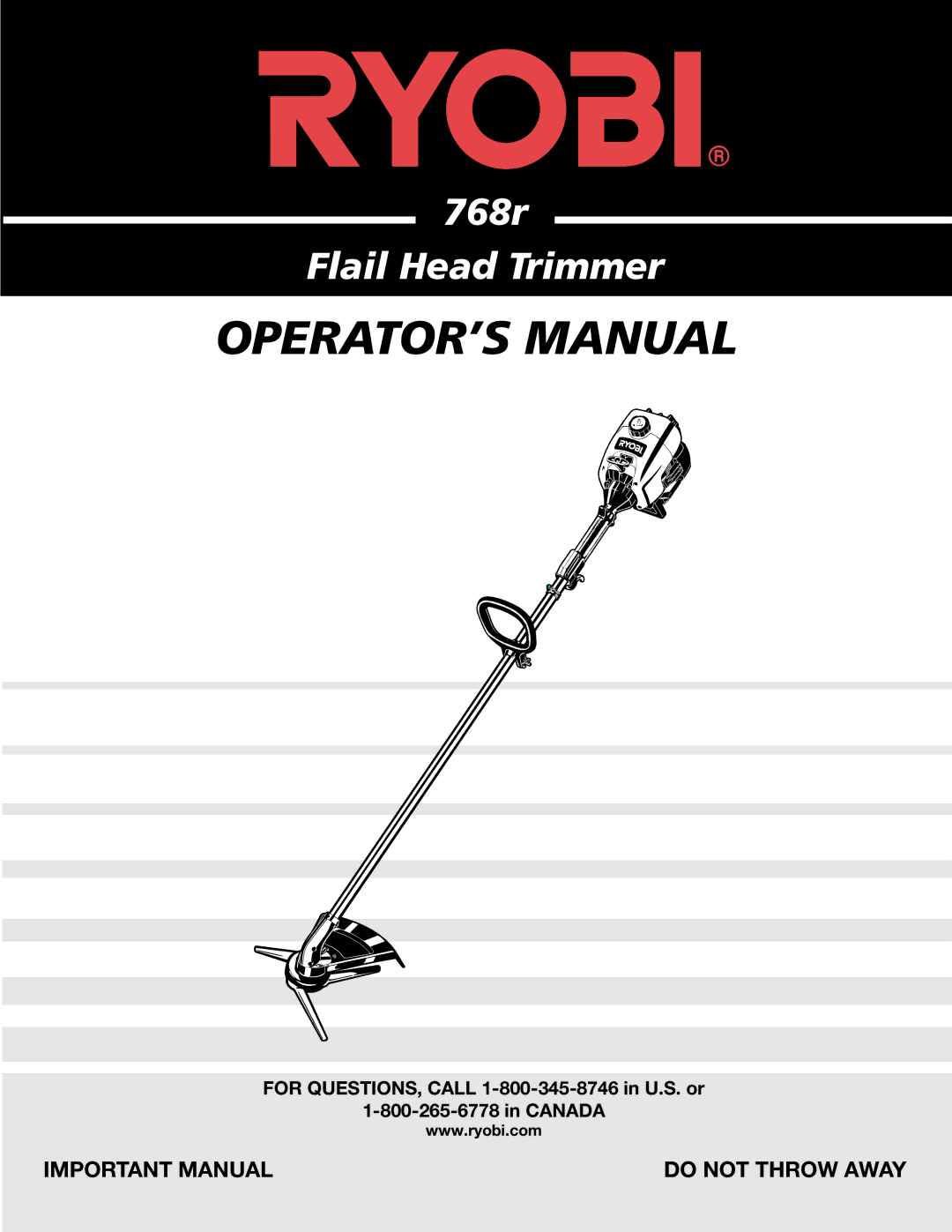 Ryobi 768r manual OPERATOR’S Manual 