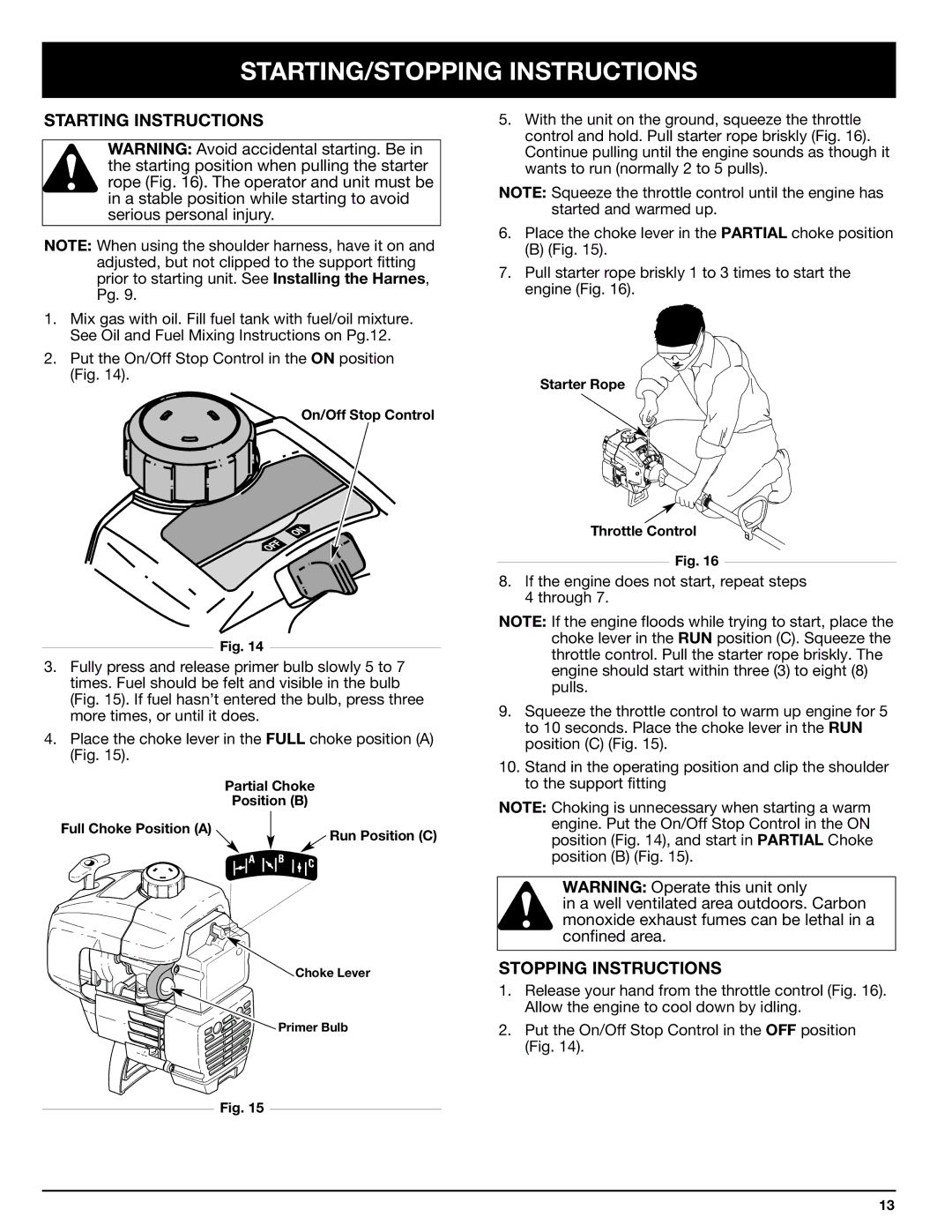 Ryobi 768r manual STARTING/STOPPING Instructions, Starting Instructions, Stopping Instructions 