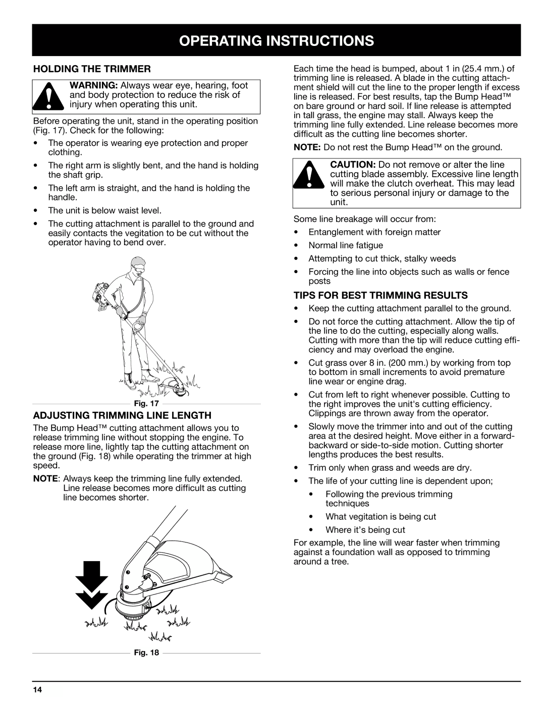 Ryobi 768r Operating Instructions, Holding the Trimmer, Adjusting Trimming Line Length, Tips for Best Trimming Results 