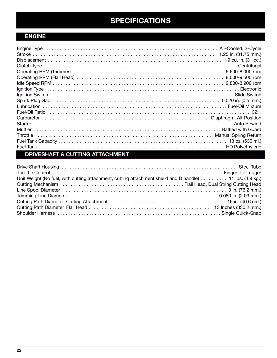 Ryobi 768r manual Specifications, Engine 