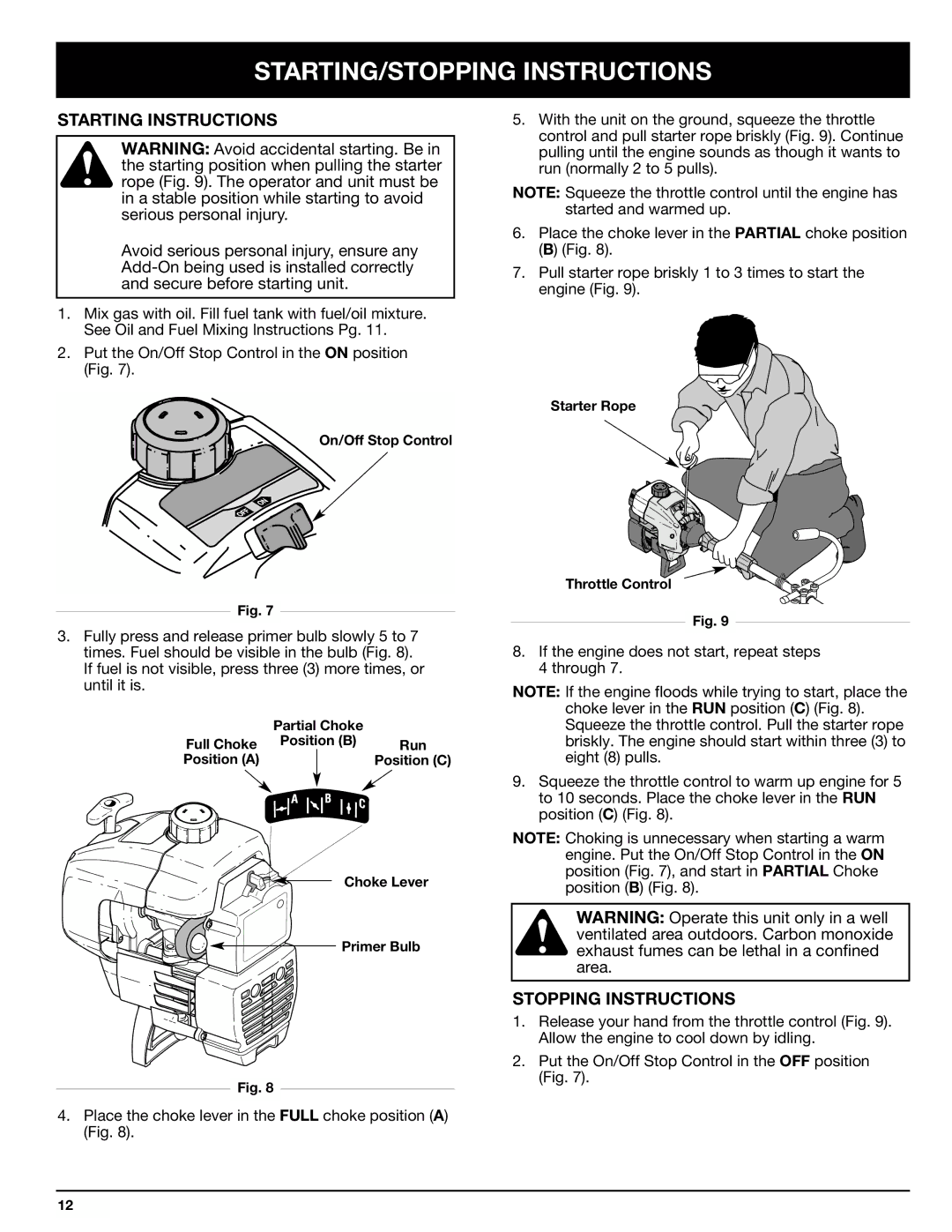 Ryobi 770rEB manual STARTING/STOPPING Instructions, Starting Instructions, Stopping Instructions 