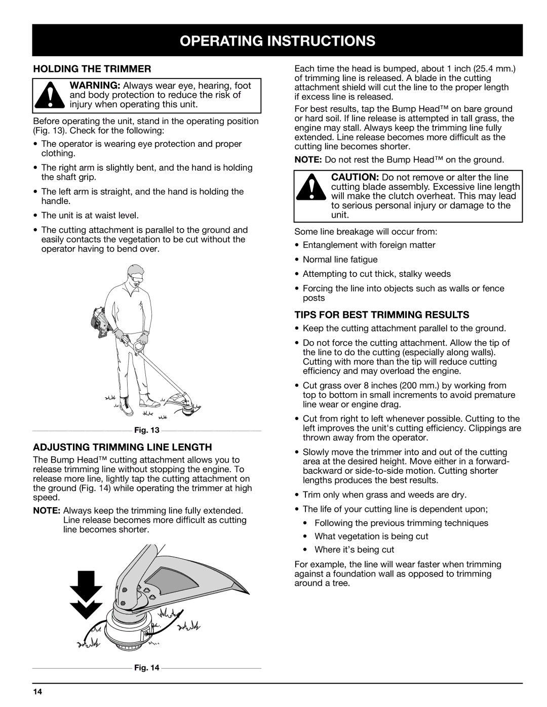 Ryobi 770rEB manual Holding the Trimmer, Adjusting Trimming Line Length, Tips for Best Trimming Results 