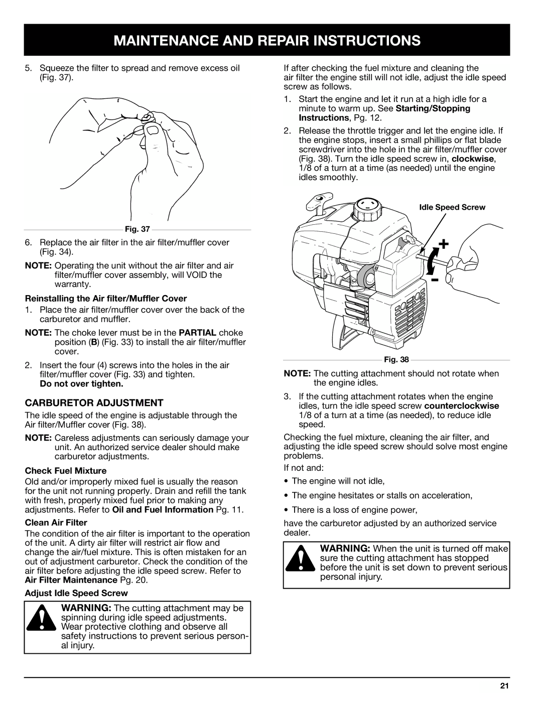 Ryobi 770rEB manual Carburetor Adjustment 