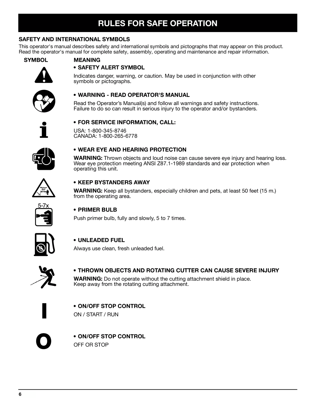 Ryobi 770rEB manual Safety and International Symbols, Symbolmeaning Safety Alert Symbol, For Service INFORMATION, Call 