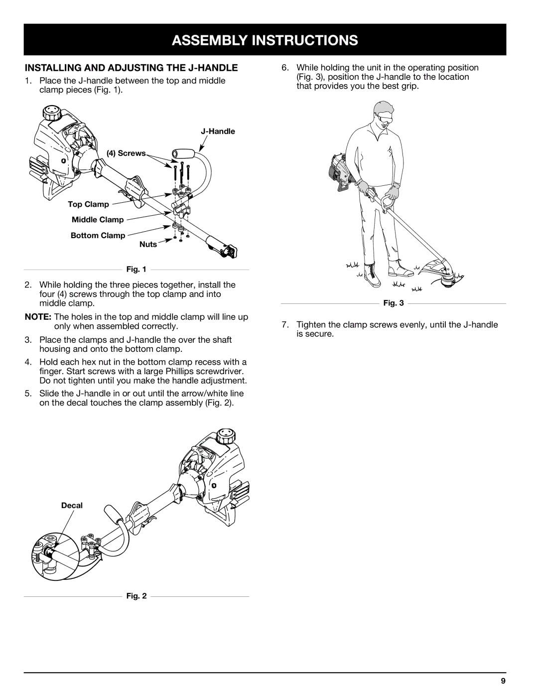 Ryobi 770rEB manual Assembly Instructions, Installing and Adjusting the J-HANDLE 