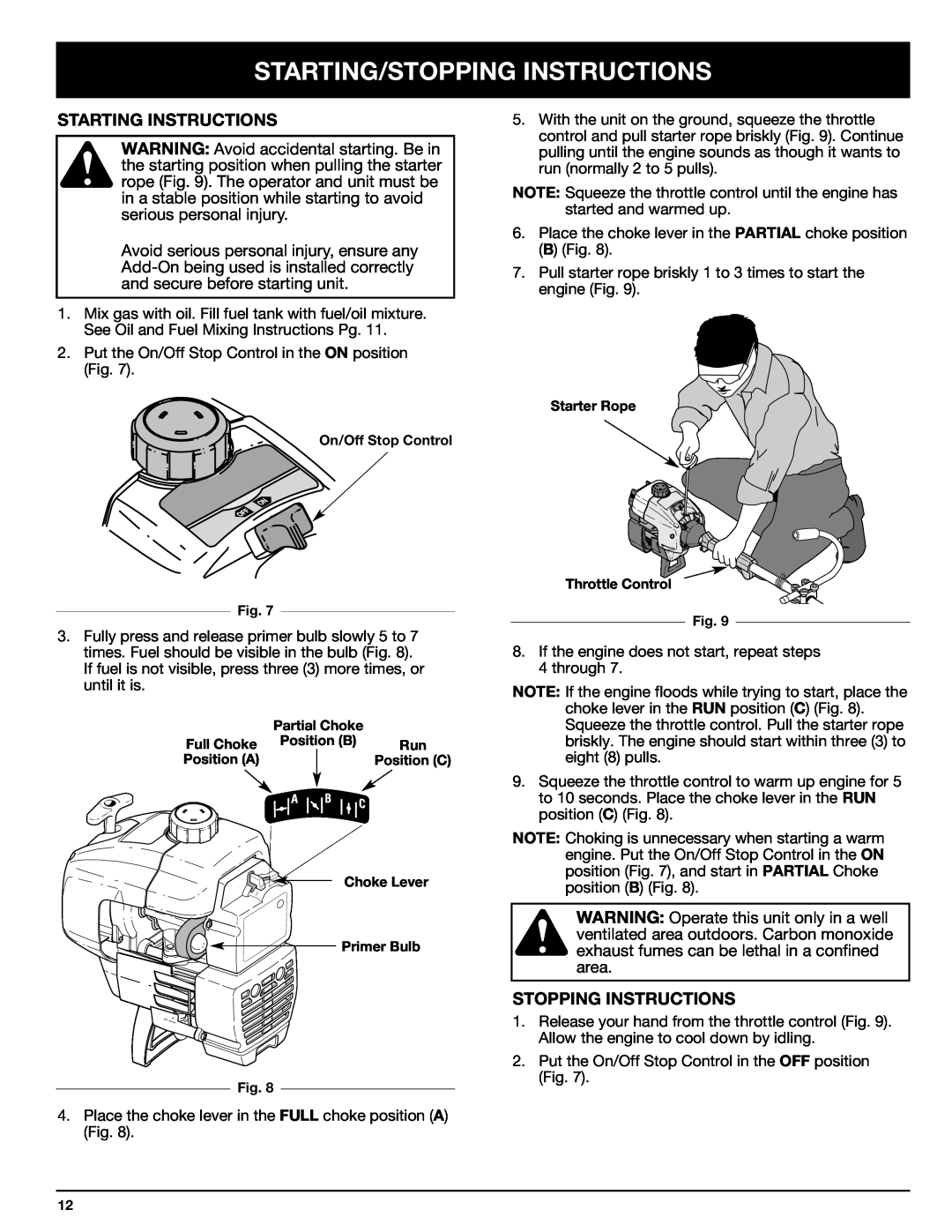 Ryobi 770rEB manual Starting/Stopping Instructions, Starting Instructions 