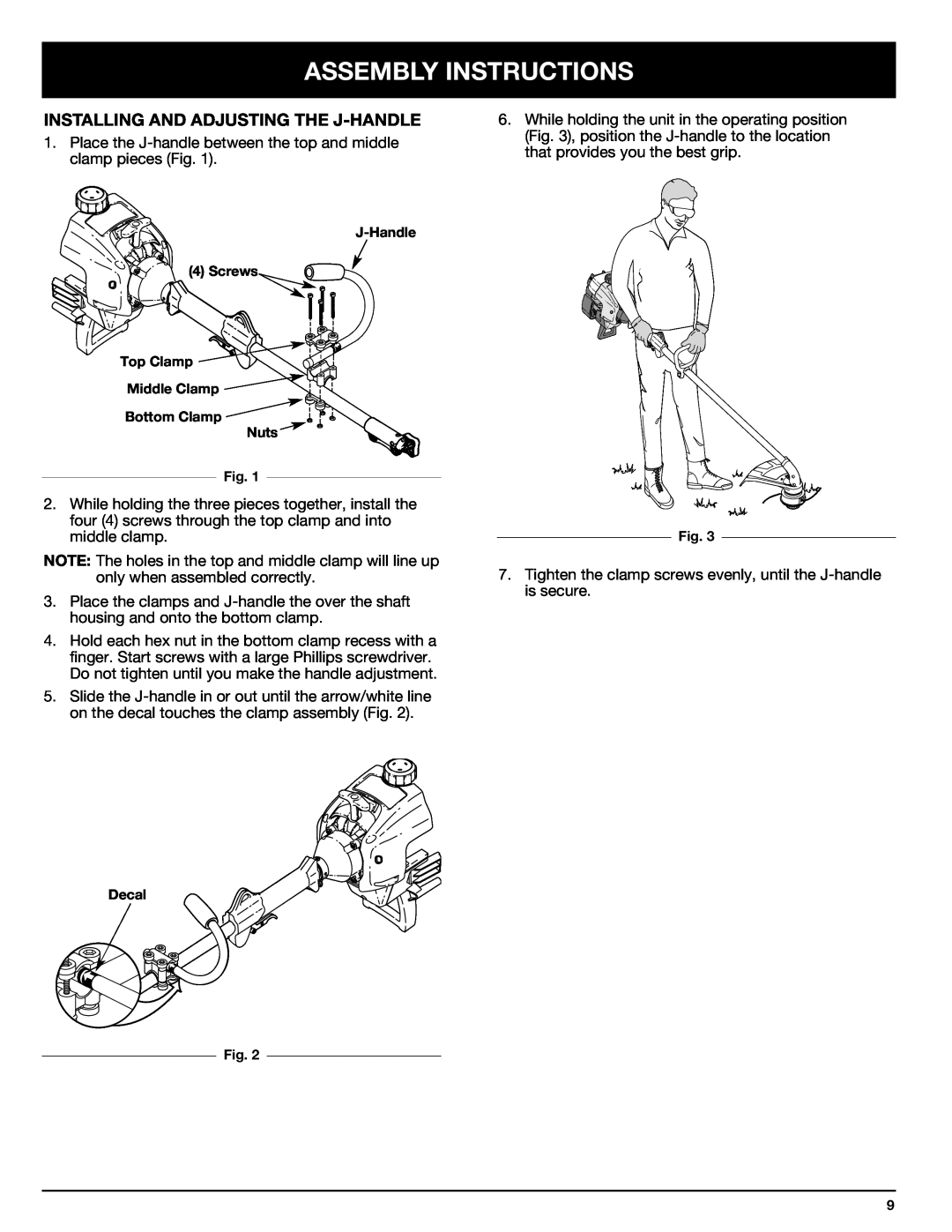 Ryobi 770rEB manual Assembly Instructions, Installing And Adjusting The J-Handle 